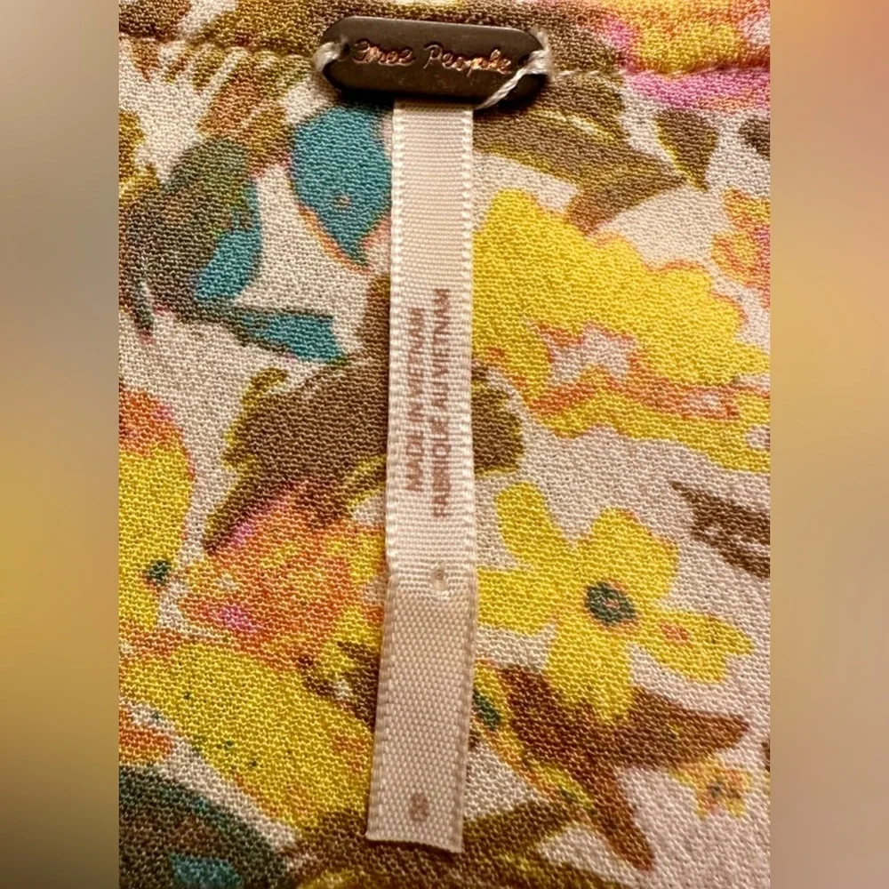 Free People Forget Me Knot yellow floral tie front V neck minidress women’s Sz 8 - Picture 7 of 14